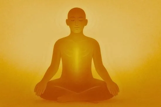 Ilustração de corpo em silhueta com fluxo de luz, inspirada em consciência corporal, exercícios suaves.