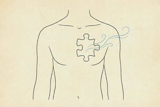 Ilustração de uma silhueta humana com um espaço vazio desenhado na região do peito, representando a sensação de vazio no peito e o medo da solidão.
