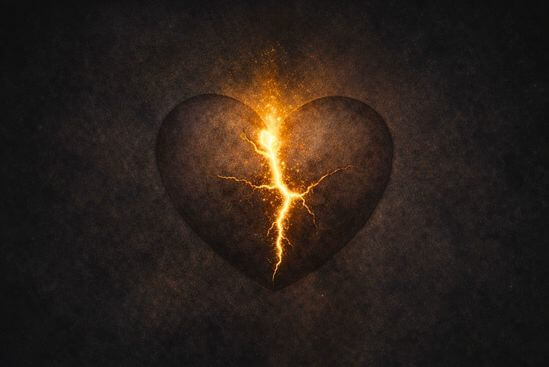Ilustração de uma fenda preenchida com luz dourada, metaforizando a transformação da culpa na maternidade em aprendizado e conexão.