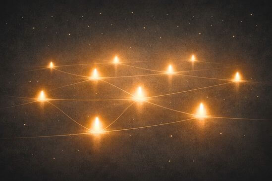 Pontos de luz equilibrados e conectados com clareza, simbolizando responsabilidade no caminho espiritual.