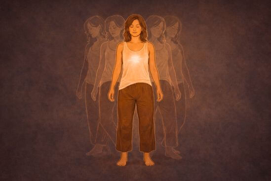 Ilustração de corpo deixando a rigidez e ganhando presença, ligada aos benefícios da meditação nataraj.