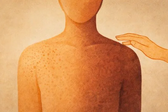 Ilustração de torso com áreas mais abertas e retraídas, sugerindo como saber se um toque é bem-vindo.