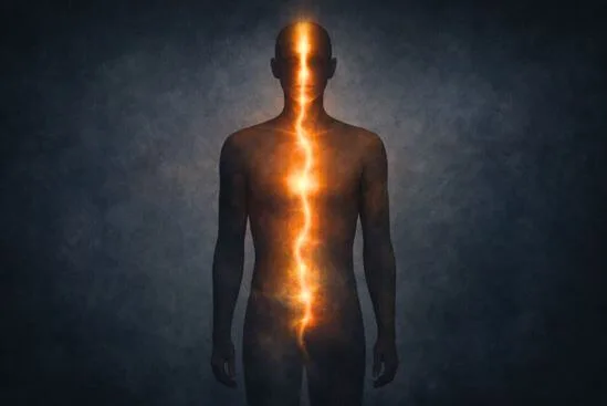 Ilustração de corpo com fluxo interno irregular, representando o que é corpo energético.