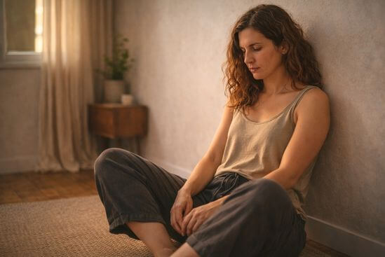 Pessoa em repouso simples após a prática sugere Meditação Kundalini do Osho para iniciantes.