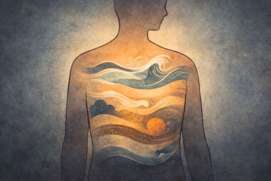 Ilustração de corpo com ritmos internos diferentes, evocando o que sentir depois da terapia tântrica.