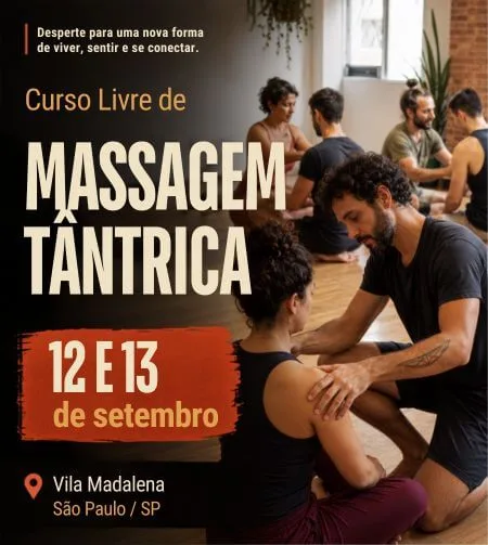Curso de Massagem Tântrica que será realizado nos dias 12 e 13 de setembro de 2026